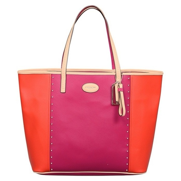 LIKE NEW! RARE METRO COLORBLOCK STUDDED TOTE (COACH F31325) PURSES BAG DESIGNER - Picture 4 of 4